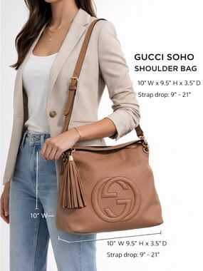 Authentic Gucci Soho Shoulder Bag Leather  GG Logo w Dust Bag Cards  new